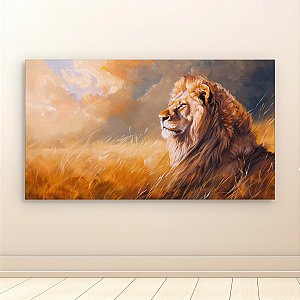 Quadro Decorativo Leão Majestic na Savana Pôr do Sol e Capim Dourado 6192