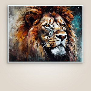 Quadro Decorativo Leão Majestoso Abstrato com Cores Vibrantes e Fundo Azul 6194