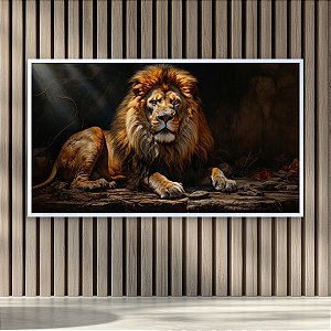 Quadro Decorativo Leão Majestoso com Iluminação Dramática e Caverna Escura 6189