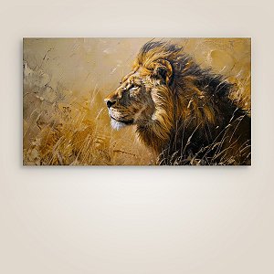 Quadro Decorativo Leão Majestoso Imponente Na Savana Tons Dourados 6190