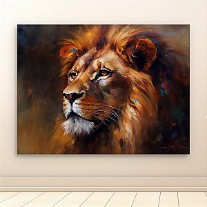Quadro Decorativo Leão Majestoso Pintura a Óleo Abstrata Estilo Clássico 6191