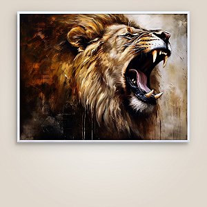 Quadro Decorativo Leão Rugindo Imponente Arte Pintura a Óleo Abstrata 6180