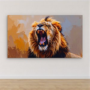 Quadro Decorativo Leão Rugindo Selvagem Arte Abstrata Fundo Dourado 6193