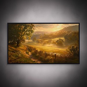 Quadro Decorativo Paisagem Amanhecer Dourado com Estrada Rural e Colinas 6230