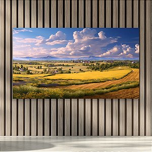 Quadro Decorativo Paisagem Campo Amarelo Flores Silvestres e Montanhas 6275