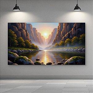 Quadro Decorativo Paisagem Cânion com Rio ao Pôr do Sol e Montanhas 6268