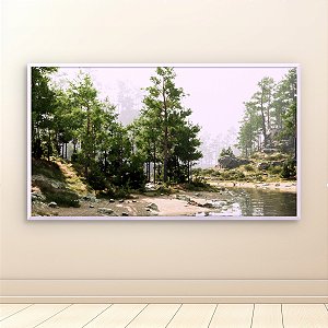Quadro Decorativo Paisagem Floresta de Pinheiros Rio e Névoa Matinal 6236