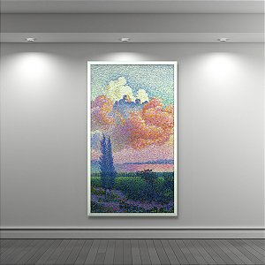 Quadro Decorativo Paisagem Impressão Cores Vivas Céu Rosa e Ciprestes 6252