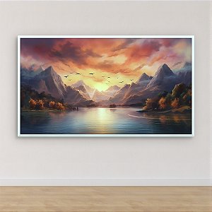 Quadro Decorativo Paisagem Montanhas ao Pôr do Sol e Lago Serena 6218