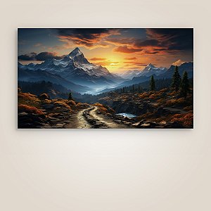 Quadro Decorativo Paisagem Montanhas Nevadas e Pôr do Sol Dourado 6277