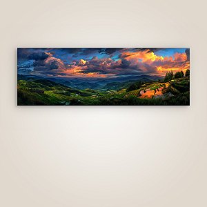 Quadro Decorativo Paisagem Montanhas Terraceadas e Pôr do Sol Dourado 6208