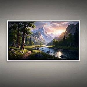 Quadro Decorativo Paisagem Montanhas Vale Rio Céu Pôr do Sol 6231