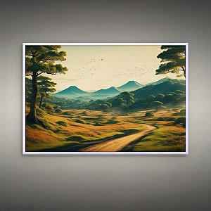 Quadro Decorativo Paisagem Natural Montanhas Floresta e Estrada ao Amanhecer 6198