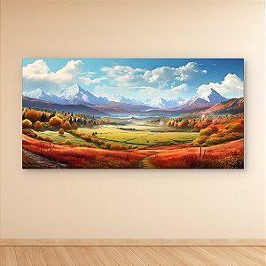 Quadro Decorativo Paisagem Outonal Montanhas Nevadas e Vale Verde 6276