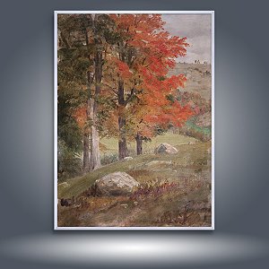 Quadro Decorativo Paisagem Outonal Árvores Vermelhas e Colinas Validade 6212