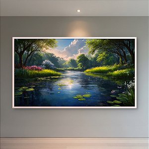 Quadro Decorativo Paisagem Rio na Floresta Luz do Sol e Lírio d'Água 6267