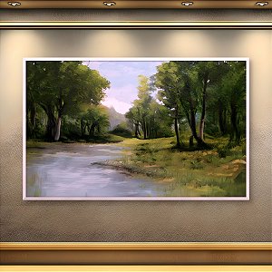 Quadro Decorativo Paisagem Rio na Floresta Verde e Montanha ao Sol 6266