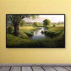 Quadro Decorativo Paisagem Rio Sereno Árvore Centenária e Vales Verdes 6224