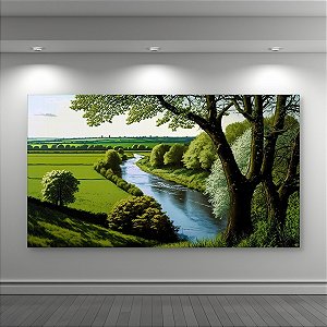 Quadro Decorativo Paisagem Rio Verde Natureza Campos e Árvores Ao Sol 6278