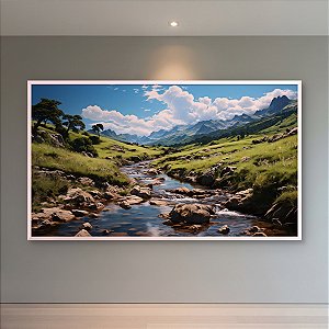Quadro Decorativo Paisagem Vale Verde Montanhas e Rio Sinuoso 6206