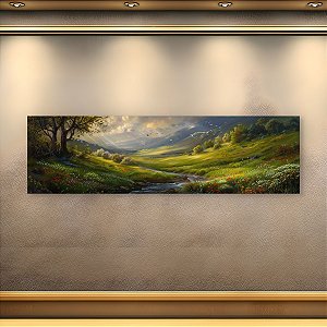 Quadro Decorativo Paisagem Vale Verdejante Rio, Árvore Antiga e Montanhas 6213