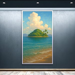 Quadro Decorativo Paisagem Ilha Tropical com Coqueiros e Mar Sereno 6281