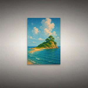 Quadro Decorativo Paisagem Ilha Tropical com Céu Azul e Nuvens 6287