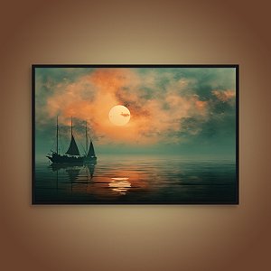 Quadro Decorativo Paisagem Marinha Navios Velas ao Pôr do Sol 6286