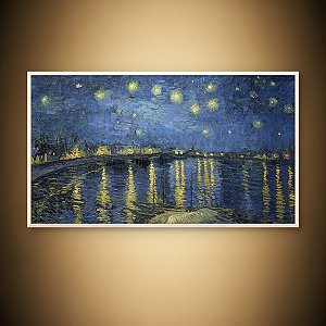 Quadro Decorativo Paisagem Noturna Rio Estrelado e Cidade ao Fundo 6289