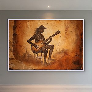 Quadro Decorativo Homem Tocando Violão Estilo Pintura Rupestre Rústica 6291