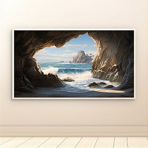 Quadro Decorativo Paisagem Marinha Caverna Ilha Tropical e Oceano Azul 6395