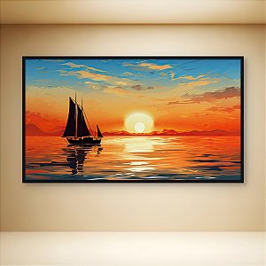 Quadro Decorativo Paisagem Marinha Veleiro ao Pôr do Sol em Tons Quentes 6405