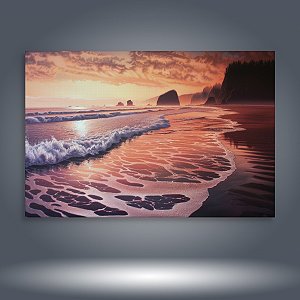 Quadro Decorativo Paisagem Praia Pôr do Sol Mar Oceano Costa Rochosa Natureza 6416