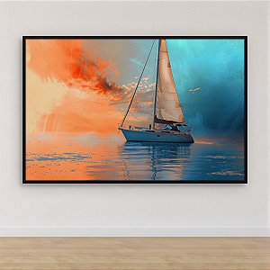 Quadro Decorativo Veleiro no Mar ao Pôr do Sol Estilo Surrealista Abstrato 6418