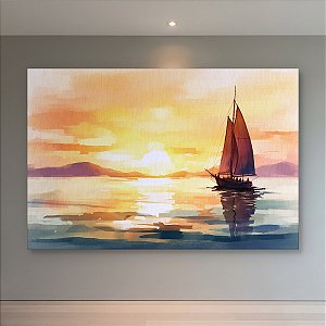 Quadro Decorativo Veleiro no Mar Pôr do Sol Paisagem Marítima Minimalista 6411