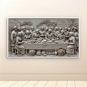 Quadro Decorativo Relevo Escultura Ceia Colonial Família Fazenda Estilo Rústico 6419
