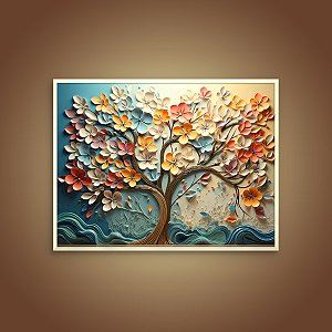 Quadro Decorativo Árvore de Flores 3D Arte Luxo 6430