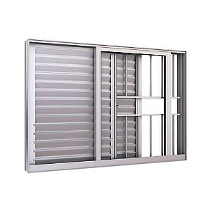 Veneziana 3 folhas com grade aluminio brilhante