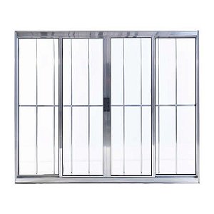 Vitro 4 folhas com grade aluminio brilhante