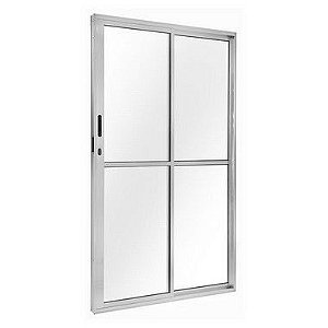 Porta balcao 2 folhas aluminio brilhante linha 25