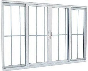 Vitro 4 folhas com grade aluminio branco linha 25