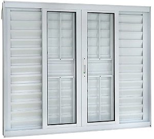 Veneziana 6 folhas  com grade alumino branco linha 25