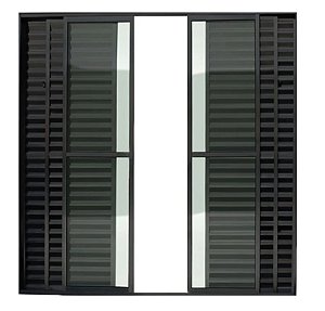 Porta balcao 6 folhas aluminio preto linha 25 c/ fechadura