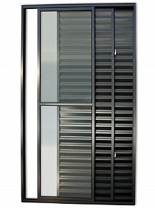 Porta balcao 3 folhas aluminio preto linha 25 c/ fechadura