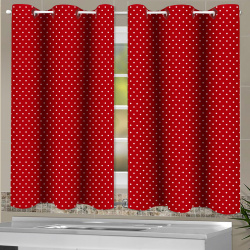Cortina de Cozinha Poá Vermelho - 2,60m x 1,40m alt. p/ Varão de 2m (Simples)