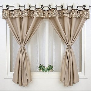 Cortina Slim Bege 2,60m x 1,40m Altura- Babadinho Floral
