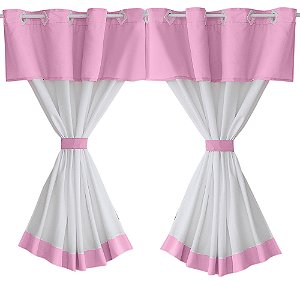 Cortina p/ janela Cozinha 2,20x1,40m Casinhas cor de Rosa