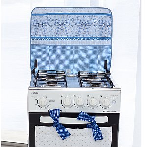 Cortina Forno + Capa P/ Tampa Fogão 5 e 6 Bocas - Laço Azul