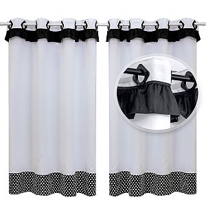 Cortina de Cozinha - 2,20m x 1,40m alt. Slim Poá Preto