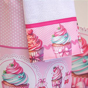 01 Pano de Prato C/Barrado Digital -Coleção Cupcake